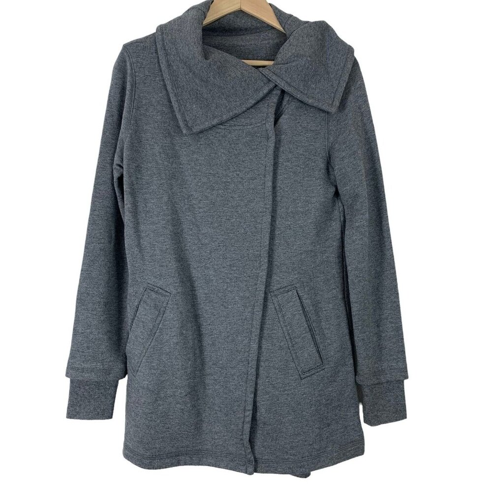 Stem Size XS Sweatshirt Cowl Neck Asymmetrical Snap Up Gray Cardigan Pockets